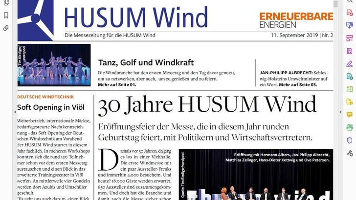 <p>Die tägliche Messezeitung zur HUSUM Wind darf auch 2021 nicht fehlen.</p> - © Foto: Schlütersche